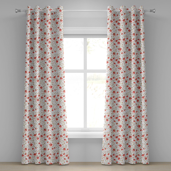 Ösenvorhang Landhaus Blume 2er-Set - Polyester - Weiß / Rot - Höhe: 225 cm