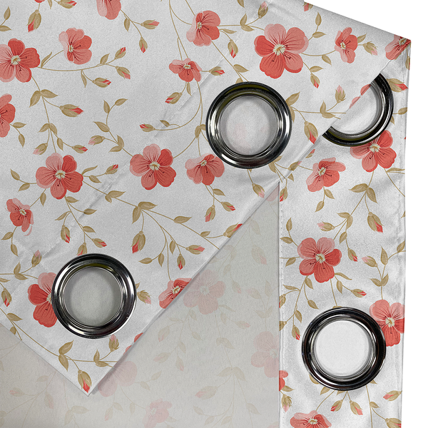 Ösenvorhang Landhaus Blume 2er-Set - Polyester - Weiß / Rot - Höhe: 225 cm
