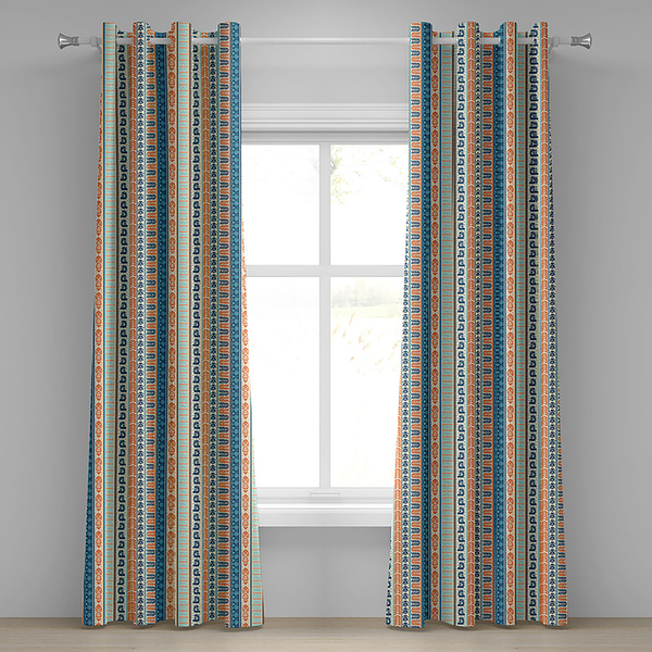 Ösenvorhang Ureinwohner 2er-Set - Polyester - Orange / Blaugrau - Höhe: 260 cm