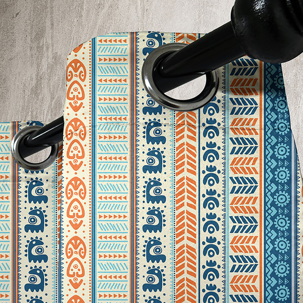 Ösenvorhang Ureinwohner 2er-Set - Polyester - Orange / Blaugrau - Höhe: 260 cm