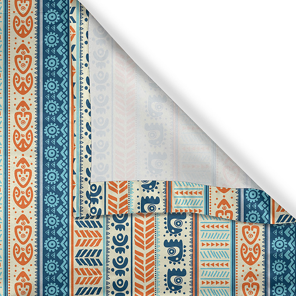 Ösenvorhang Ureinwohner 2er-Set - Polyester - Orange / Blaugrau - Höhe: 260 cm