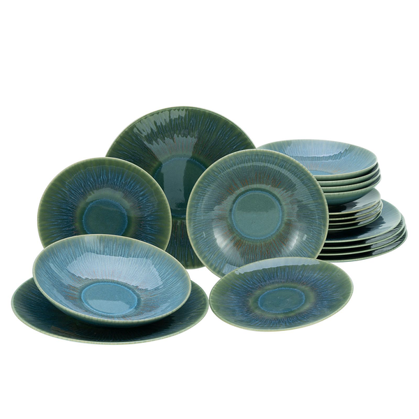 Tafelservice Sea Breeze - Steinzeug - Schwarz - 18-teilig - Grün