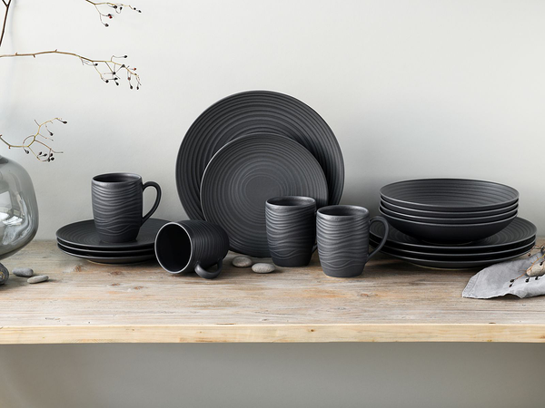 Kombiservice Lava Stone - Steinzeug - Schwarz - 16-teilig