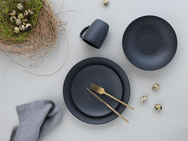 Kombiservice Lava Stone - Steinzeug - Schwarz - 16-teilig