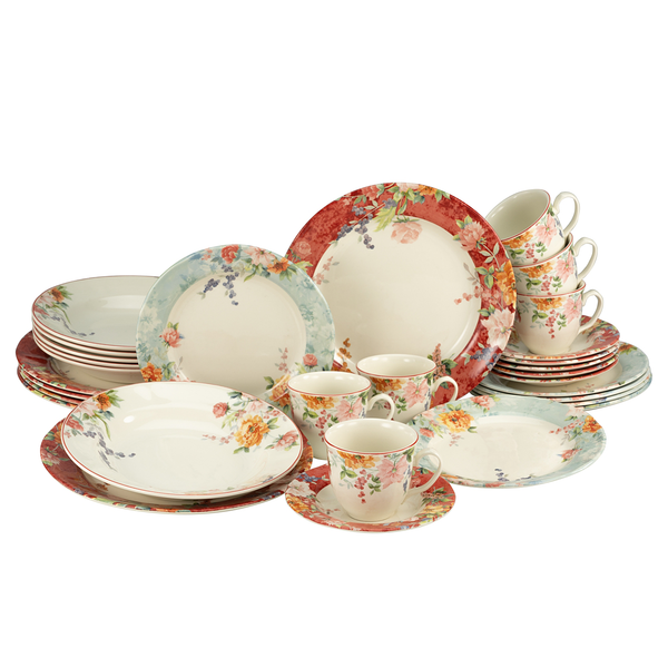 Kombiservice Crimson - Steingut - Creme - 30-teilig