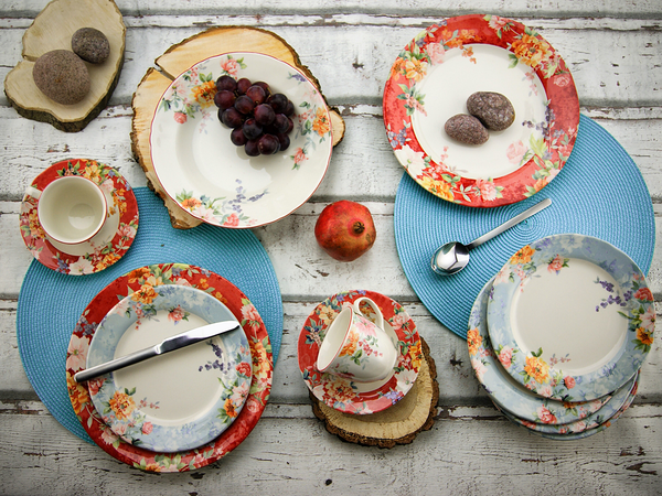 Kombiservice Crimson - Steingut - Creme - 30-teilig