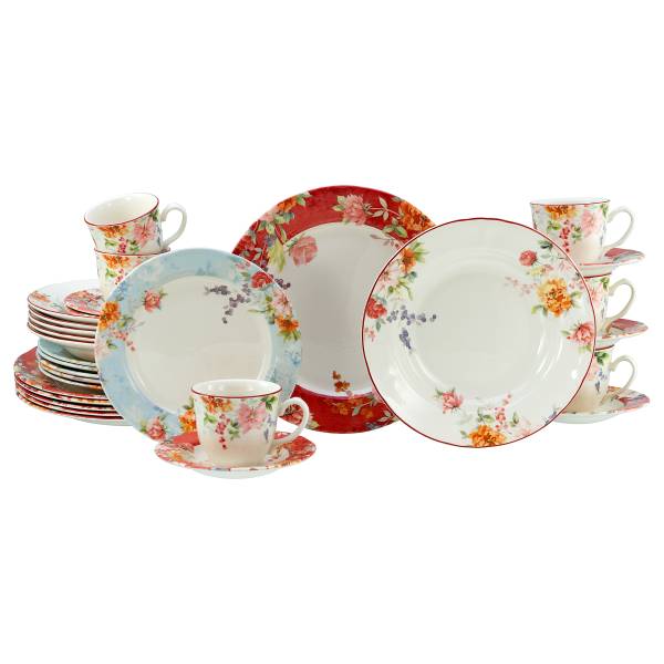 Kombiservice Crimson - Steingut - Creme - 30-teilig