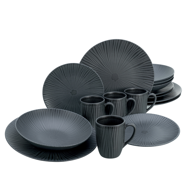 Kombiservice Vesuvio - Steinzeug - Schwarz - 16-teilig