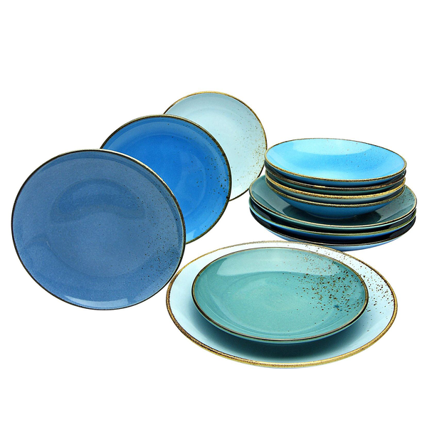 Tafelservice Nature Collection - Steinzeug - 12-teilig - Aqua