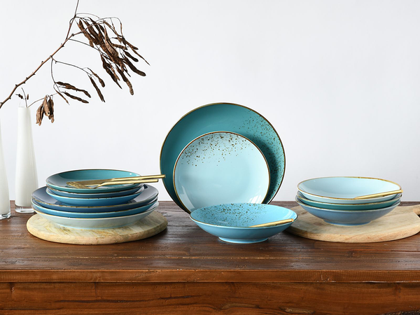 Tafelservice Nature Collection - Steinzeug - 12-teilig - Aqua