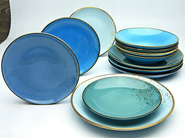 Tafelservice Nature Collection - Steinzeug - 12-teilig - Aqua