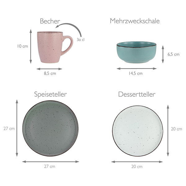 Kombiservice Modern Fashion - Steinzeug - Mehrfarbig - 16-teilig