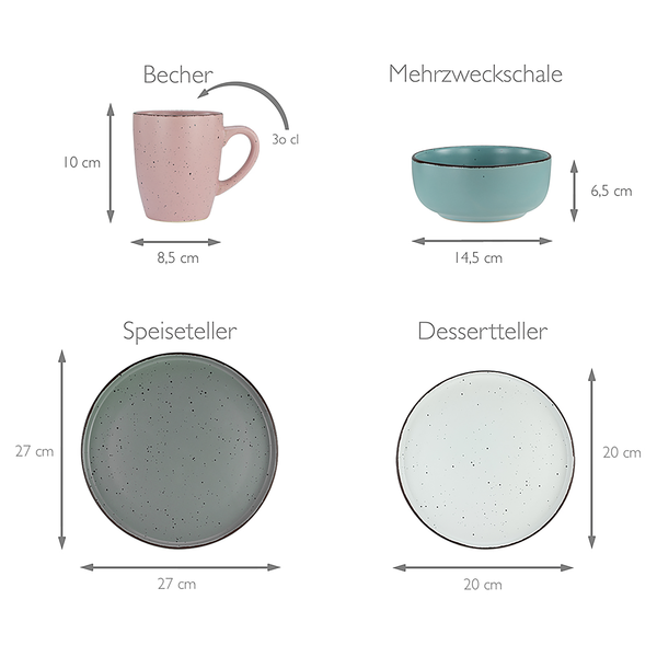 Kombiservice Modern Fashion - Steinzeug - Mehrfarbig - 16-teilig