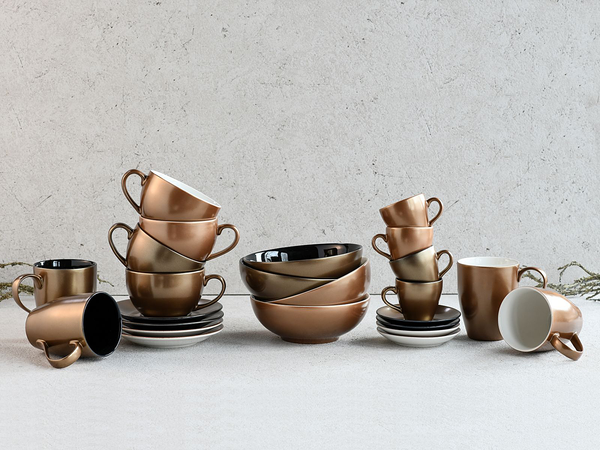 Cappuccinotassen Golden Days - Steinzeug - Weiß / Gold - 4-teilig