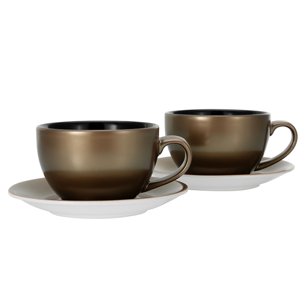 Cappuccinotassen Golden Days - Steinzeug - Schwarz / Gold - 4-teilig