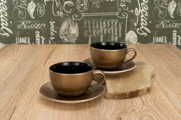 Cappuccinotassen Golden Days - Steinzeug - Schwarz / Gold - 4-teilig