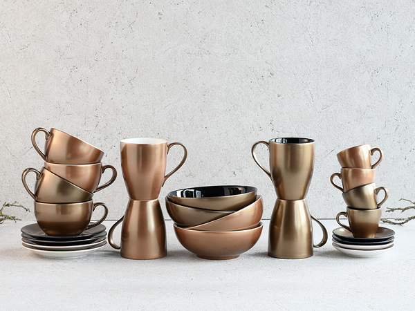 Kaffeebecher Golden Days - Steinzeug - 2er-Set - Schwarz / Gold