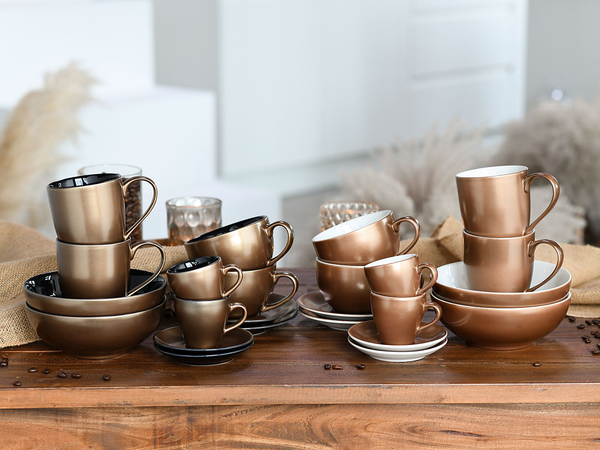 Kaffeebecher Golden Days - Steinzeug - 2er-Set - Schwarz / Gold