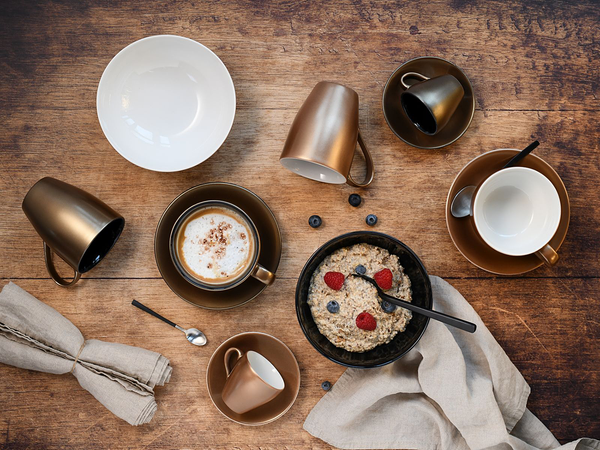 Kaffeebecher Golden Days - Steinzeug - 2er-Set - Schwarz / Gold