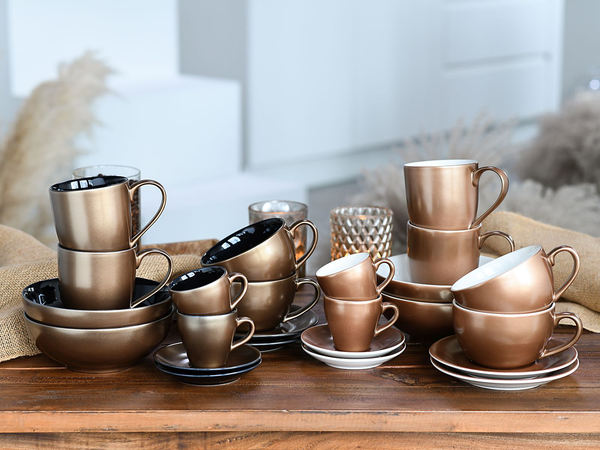 Espressotassen Golden Days - Steinzeug - 4er-Set - Schwarz / Gold - 4-teilig