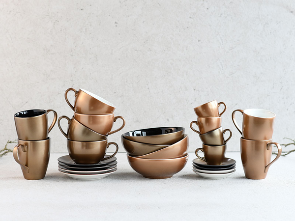 Espressotassen Golden Days - Steinzeug - 4er-Set - Schwarz / Gold - 4-teilig