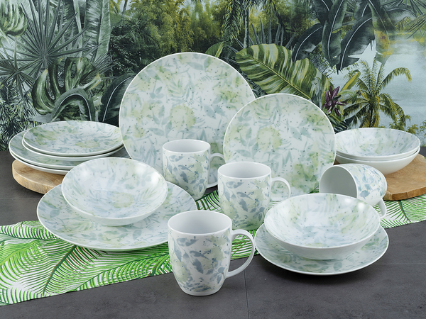 Kombiservice Home Tropical - Porzellan  - Weiß / Grün - 16-teilig