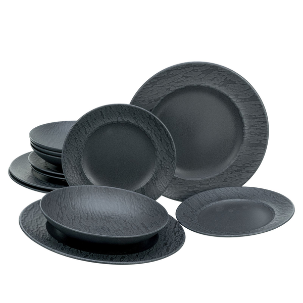 Tafelservice Schiefer - Steinzeug - Schwarz - 12-teilig