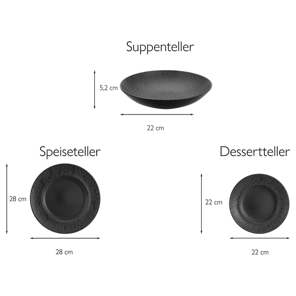 Tafelservice Schiefer - Steinzeug - Schwarz - 12-teilig
