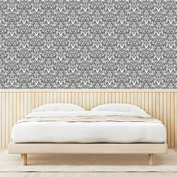 Tapete White Damask - PVC - Weiß / Schwarz - Höhe: 250 cm