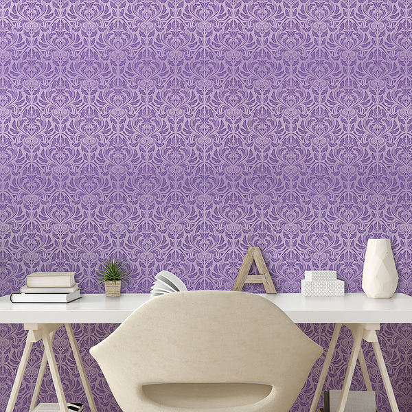 Tapete Ornament Leaf - PVC - Violett - Höhe: 180 cm