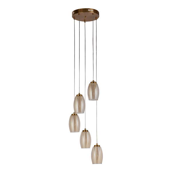 Pendelleuchte Cyclone 5-flammig - Stahl / Klarglas - Messing