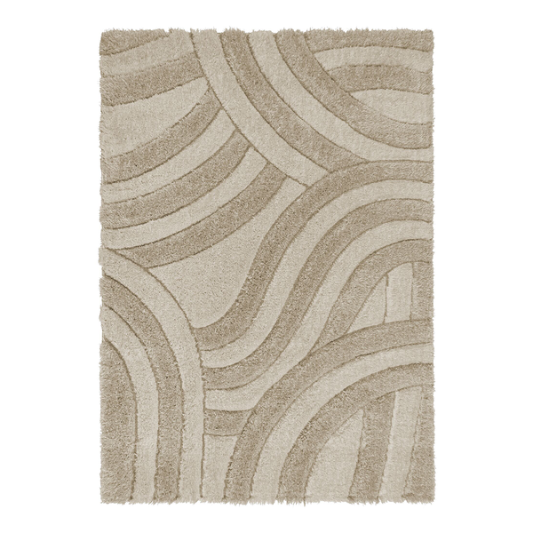 Hochflorteppich Velvet Carved - Recyceltes Polyester - Beige - 80 x 150 cm