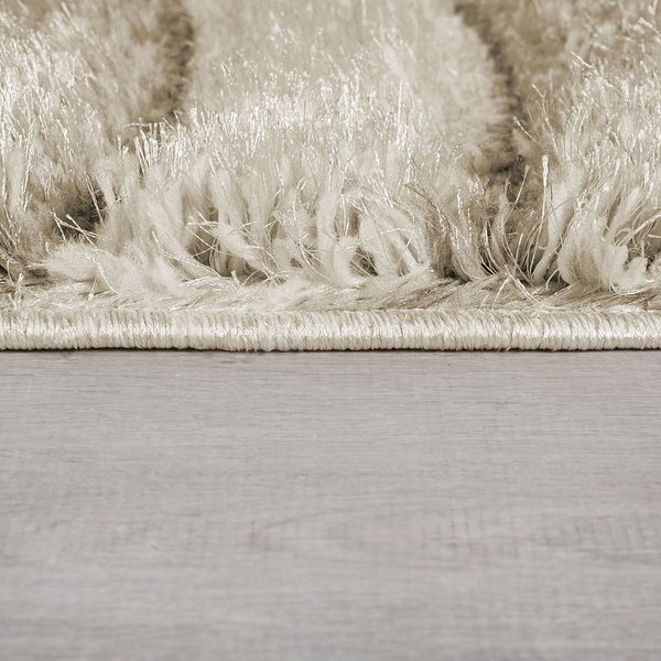 Hochflorteppich Velvet Carved - Recyceltes Polyester - Beige - 80 x 150 cm
