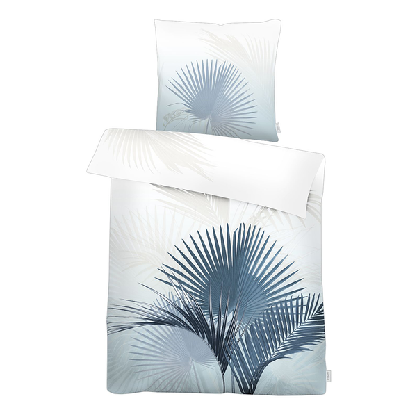 Mako-Satin-Bettwäsche Santino - Bio-Baumwolle - Blau - 135 x 200 cm + Kissen 80 x 80 cm