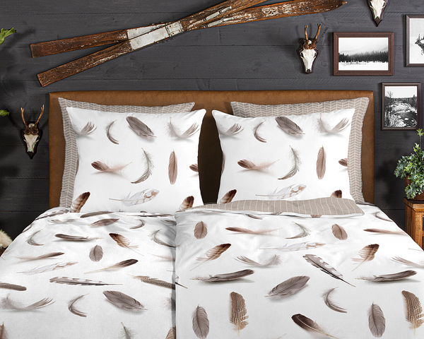 Biber-Bettwäsche Feathers - Baumwolle - Hellbraun - 135 x 200 cm + Kissen 80 x 80 cm