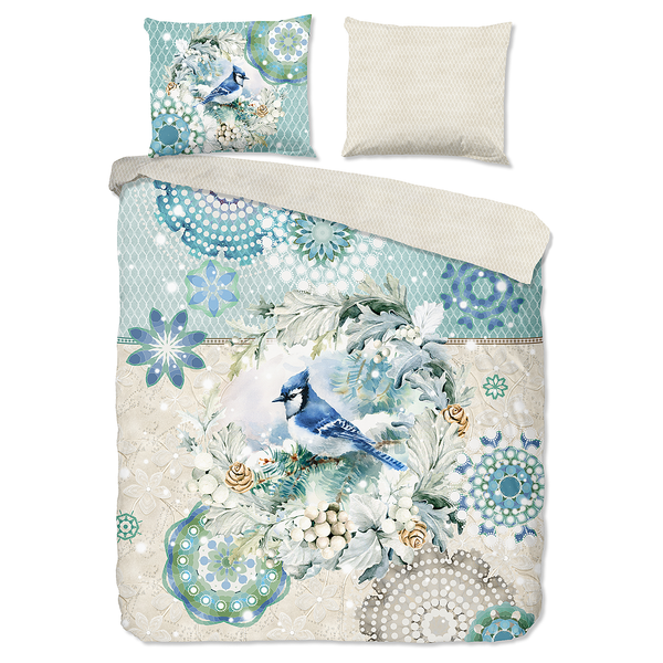 Biber-Bettwäsche Camunda - Baumwolle - Beige / Hellgrün - 140 x 200/220 cm + Kissen 70 x 60 cm