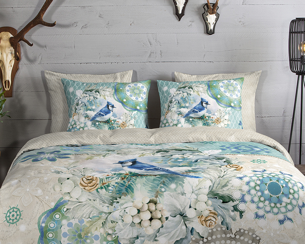 Biber-Bettwäsche Camunda - Baumwolle - Beige / Hellgrün - 140 x 200/220 cm + Kissen 70 x 60 cm