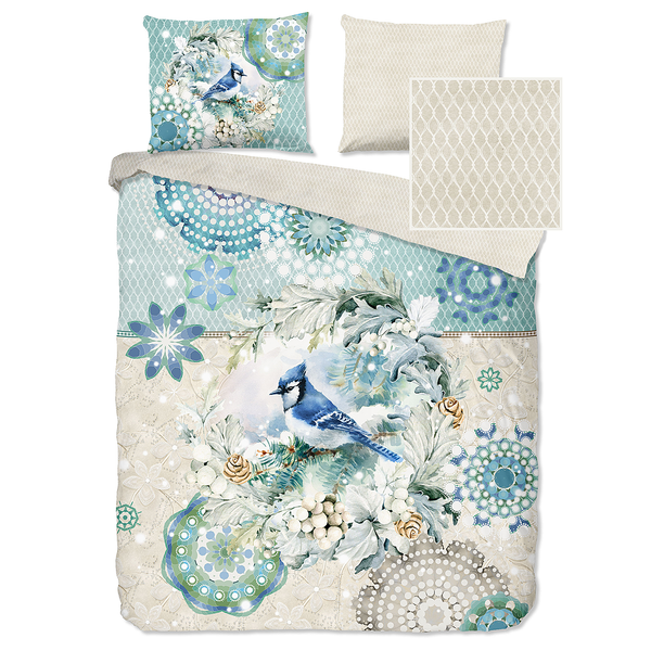 Biber-Bettwäsche Camunda - Baumwolle - Beige / Hellgrün - 140 x 200/220 cm + Kissen 70 x 60 cm