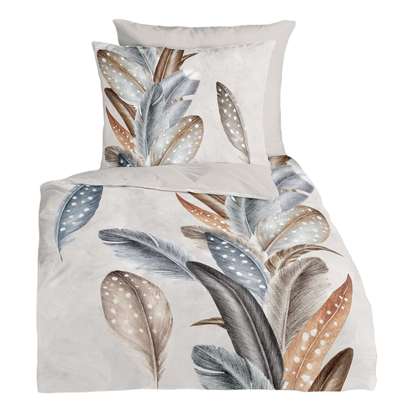 Biber-Bettwäsche Eina - Baumwolle - Beige / Grau - 155 x 220 cm + Kissen 80 x 80 cm