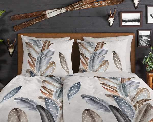 Biber-Bettwäsche Eina - Baumwolle - Beige / Grau - 155 x 220 cm + Kissen 80 x 80 cm
