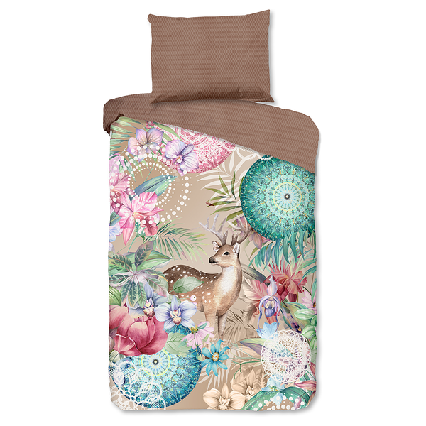 Biber-Bettwäsche Hebe - Baumwolle - Braun - 140 x 200 cm + Kissen 90 x 70 cm