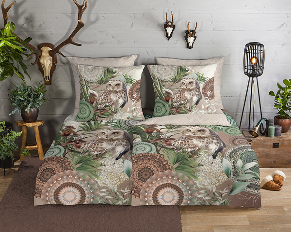 Biber-Bettwäsche Kirja - Baumwolle - Sand / Braun - 135 x 200 cm + Kissen 80 x 80 cm