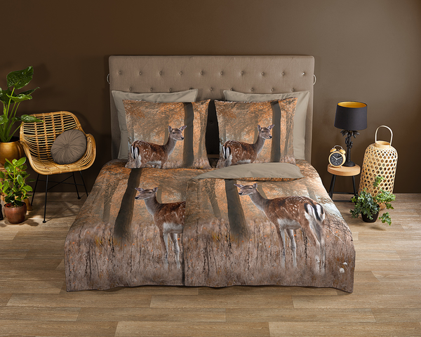Renforce-Bettwäsche Gavin - Baumwolle - Braun - 135 x 200 cm + Kissen 80 x 80 cm