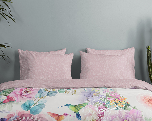 Mako-Satin-Bettwäsche Isaye - Baumwolle - Rosa - 140 x 200 cm + Kissen 90 x 70 cm