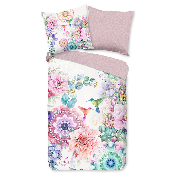 Mako-Satin-Bettwäsche Isaye - Baumwolle - Rosa - 135 x 200 cm + Kissen 80 x 80 cm