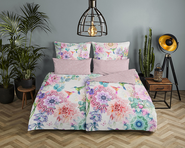 Mako-Satin-Bettwäsche Isaye - Baumwolle - Rosa - 135 x 200 cm + Kissen 80 x 80 cm