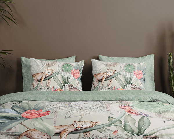 Mako-Satin-Bettwäsche Wayan - Baumwolle - Mintgrün - 240 x 200/220 cm + 2 Kissen 70 x 60 cm