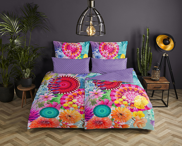 Mako-Satin-Bettwäsche Vitori - Baumwolle - Mehrfarbig - 135 x 200 cm + Kissen 80 x 80 cm