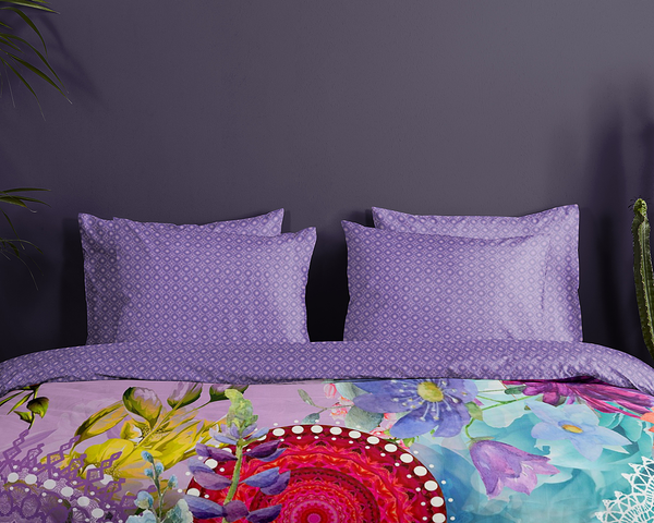 Mako-Satin-Bettwäsche Vitori - Baumwolle - Mehrfarbig - 140 x 200 cm + Kissen 90 x 70 cm
