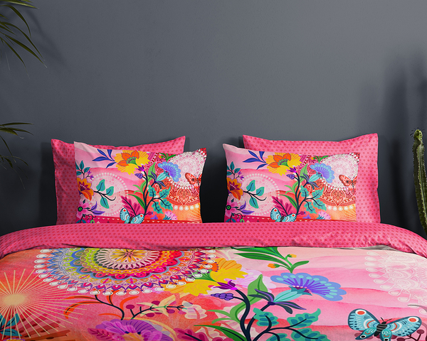 Mako-Satin-Bettwäsche Giselah - Baumwolle - Pink - 200 x 200/220 cm + 2 Kissen 70 x 60 cm